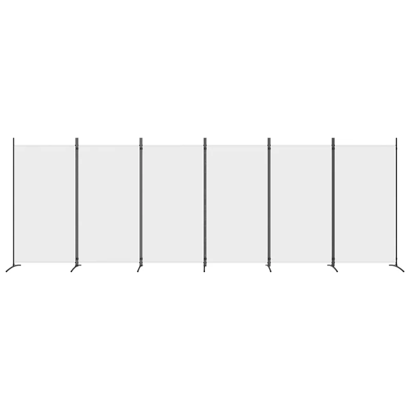 Paravent séparateur de pièce cloison 6 panneaux 520 x 180 cm tissu blanc et fer DEC031050
