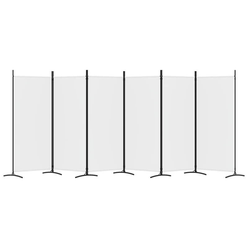 Paravent séparateur de pièce cloison 6 panneaux 520 x 180 cm tissu blanc et fer DEC031050