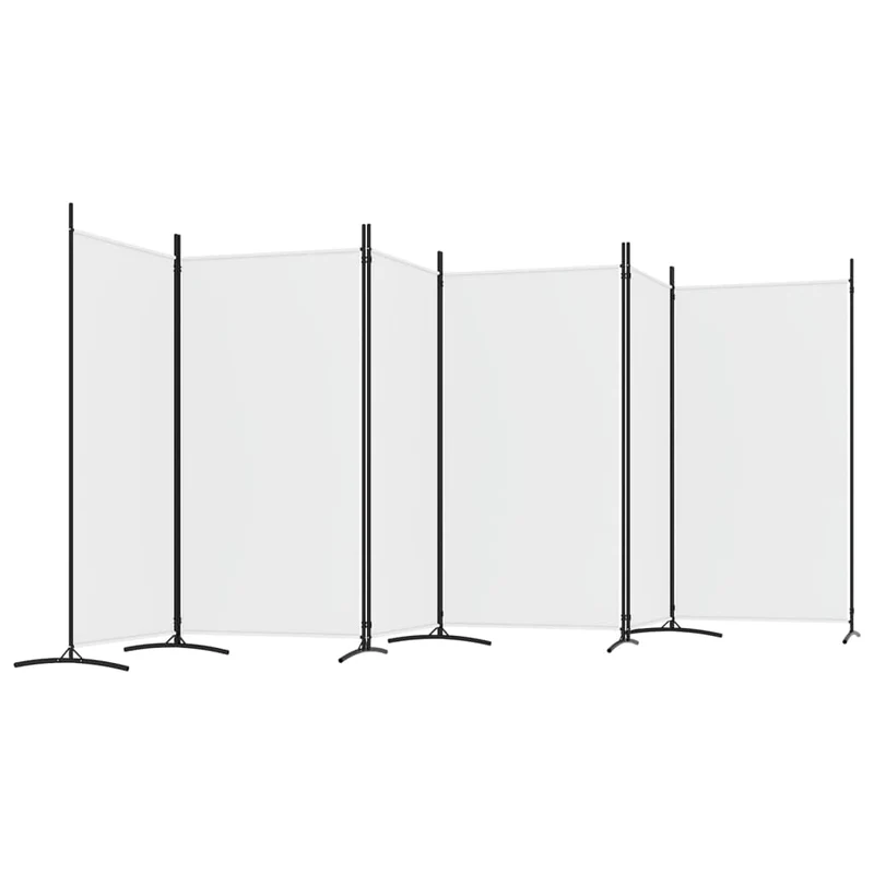 Paravent séparateur de pièce cloison 6 panneaux 520 x 180 cm tissu blanc et fer DEC031050