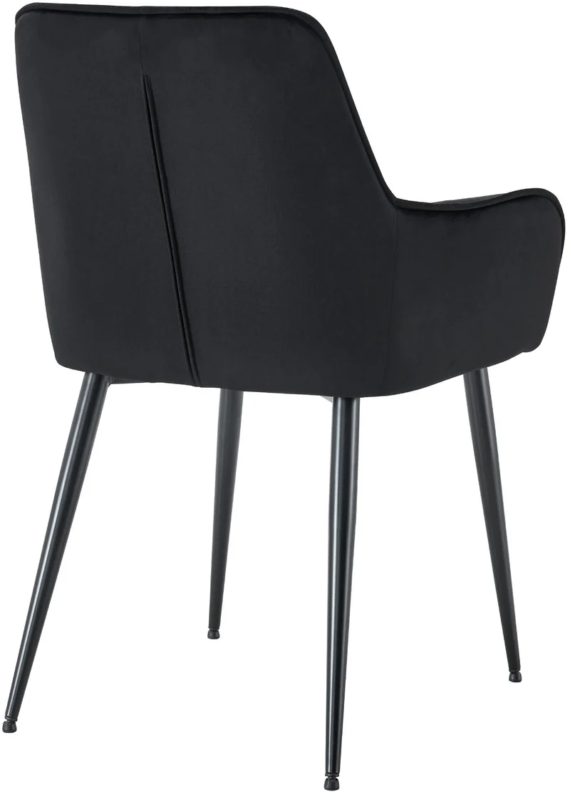 Lot de 2 chaises de salle à manger avec accoudoirs en velours noir capitonné cadre métal noir 10_0007564