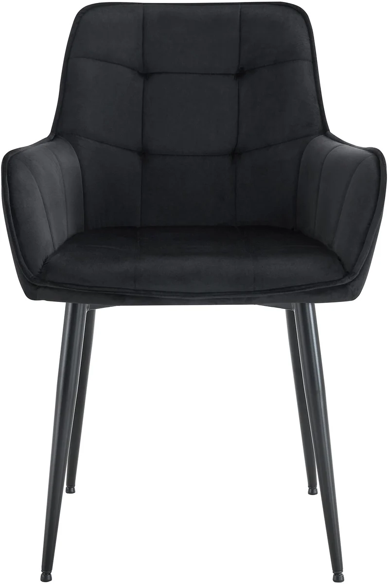 Lot de 2 chaises de salle à manger avec accoudoirs en velours noir capitonné cadre métal noir 10_0007564