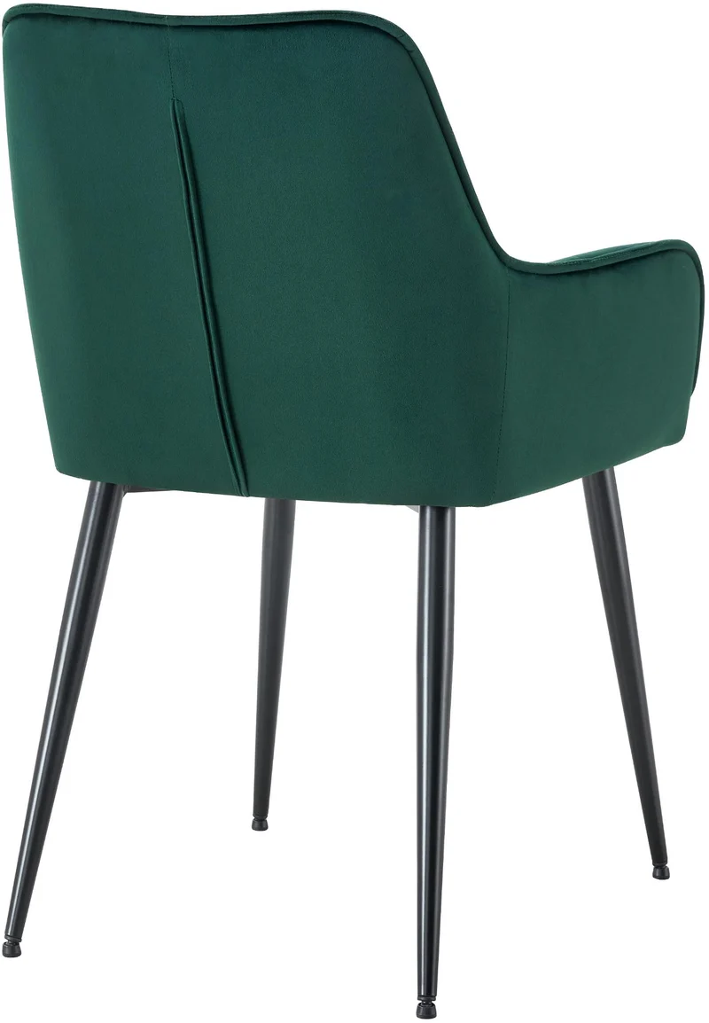 Lot de 2 chaises de salle à manger avec accoudoirs en velours vert foncé capitonné cadre métal noir 10_0007549