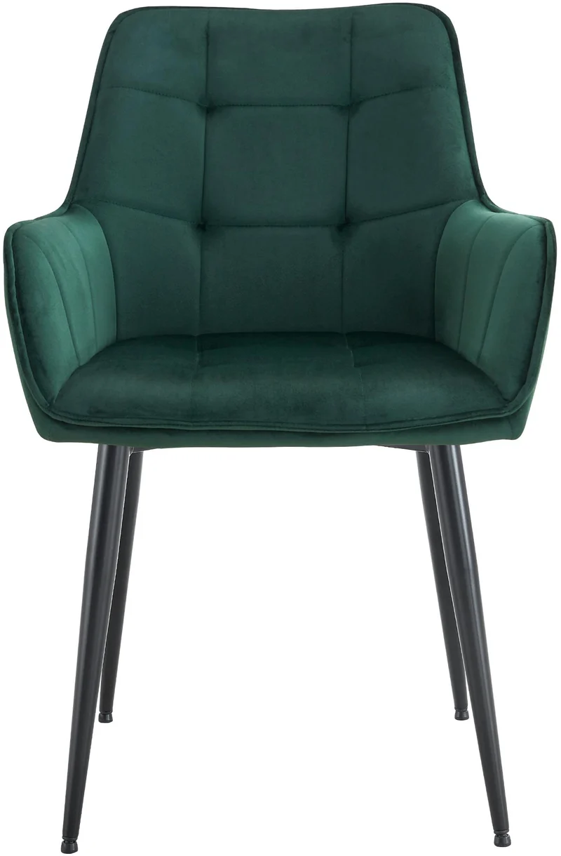 Lot de 2 chaises de salle à manger avec accoudoirs en velours vert foncé capitonné cadre métal noir 10_0007549