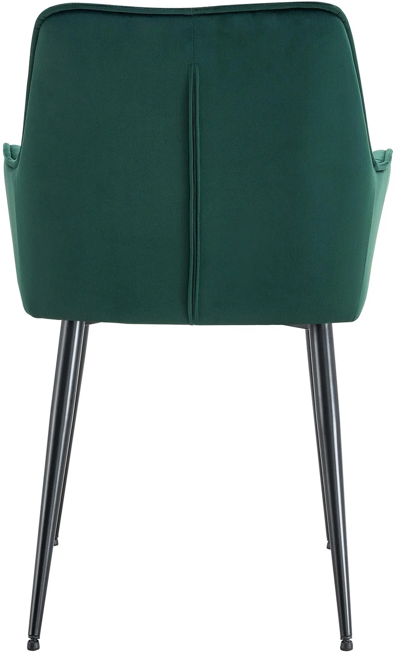 Lot de 2 chaises de salle à manger avec accoudoirs en velours vert foncé capitonné cadre métal noir 10_0007549