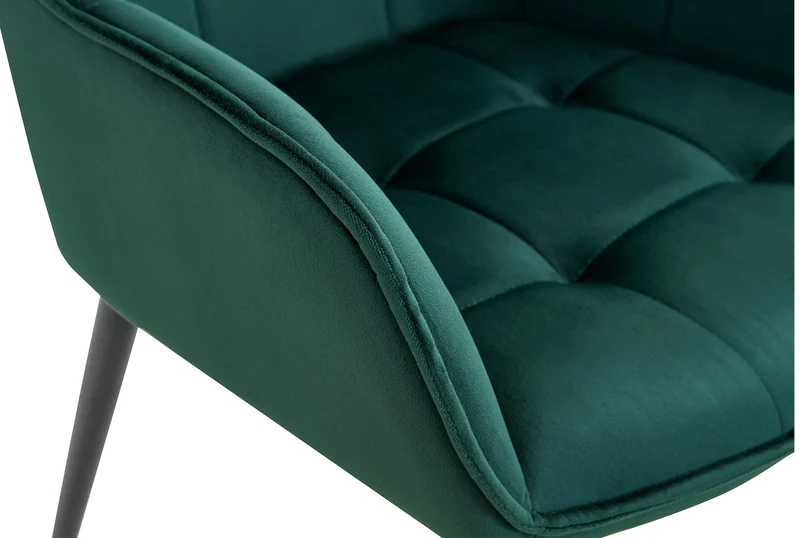 Lot de 2 chaises de salle à manger avec accoudoirs en velours vert foncé capitonné cadre métal noir 10_0007549