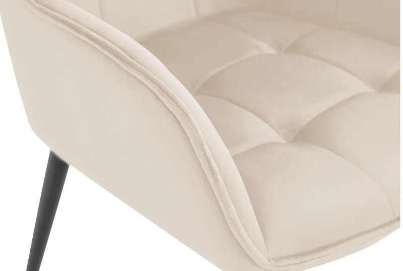Lot de 2 chaises de salle à manger avec accoudoirs en velours crème capitonné cadre métal noir 10_0007509