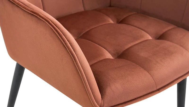 Lot de 2 chaises de salle à manger avec accoudoirs en velours marron capitonné cadre métal noir 10_0007498