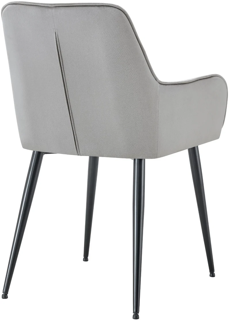 Lot de 2 chaises de salle à manger avec accoudoirs en velours gris clair capitonné cadre métal noir 10_0007494