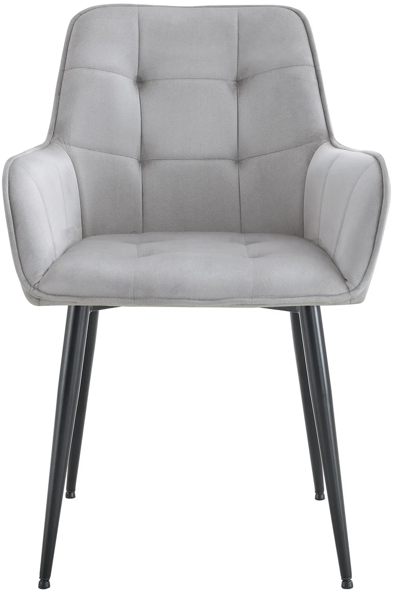 Lot de 2 chaises de salle à manger avec accoudoirs en velours gris clair capitonné cadre métal noir 10_0007494