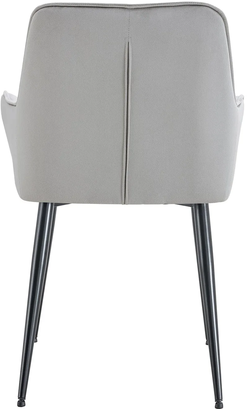 Lot de 2 chaises de salle à manger avec accoudoirs en velours gris clair capitonné cadre métal noir 10_0007494