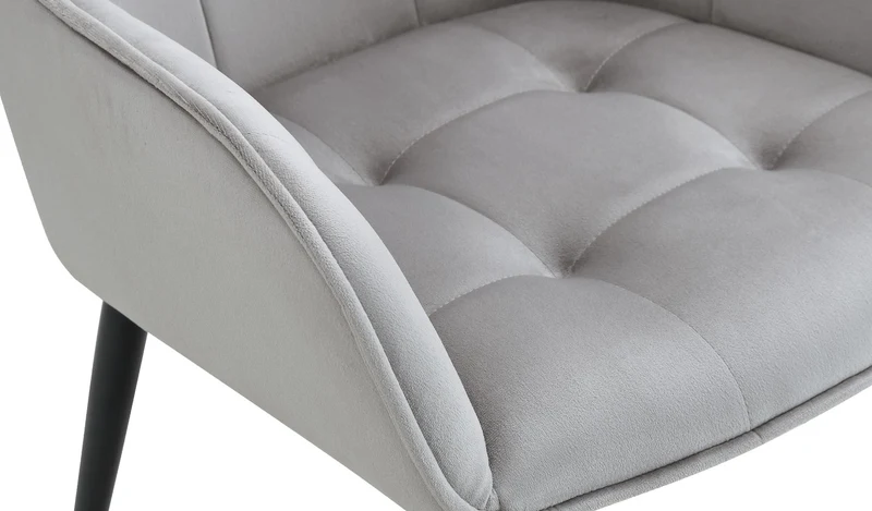 Lot de 2 chaises de salle à manger avec accoudoirs en velours gris clair capitonné cadre métal noir 10_0007494