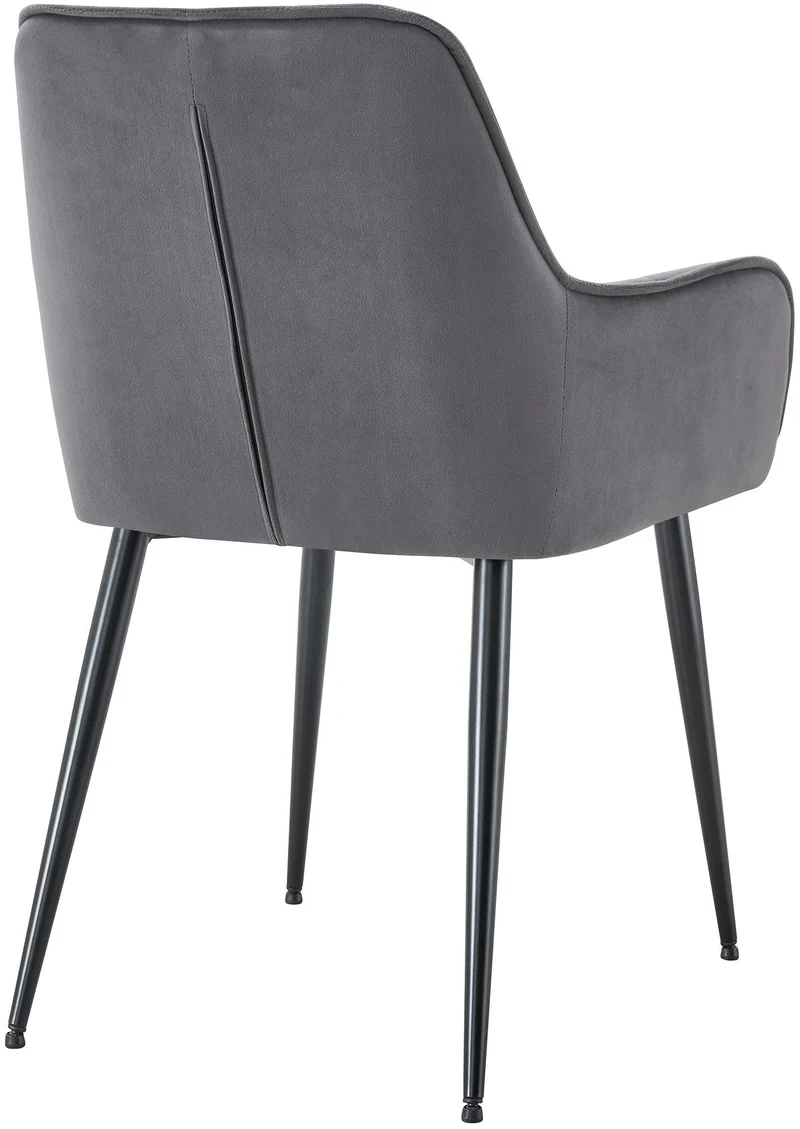 Lot de 2 chaises de salle à manger avec accoudoirs en velours gris foncé capitonné cadre métal noir 10_0007483