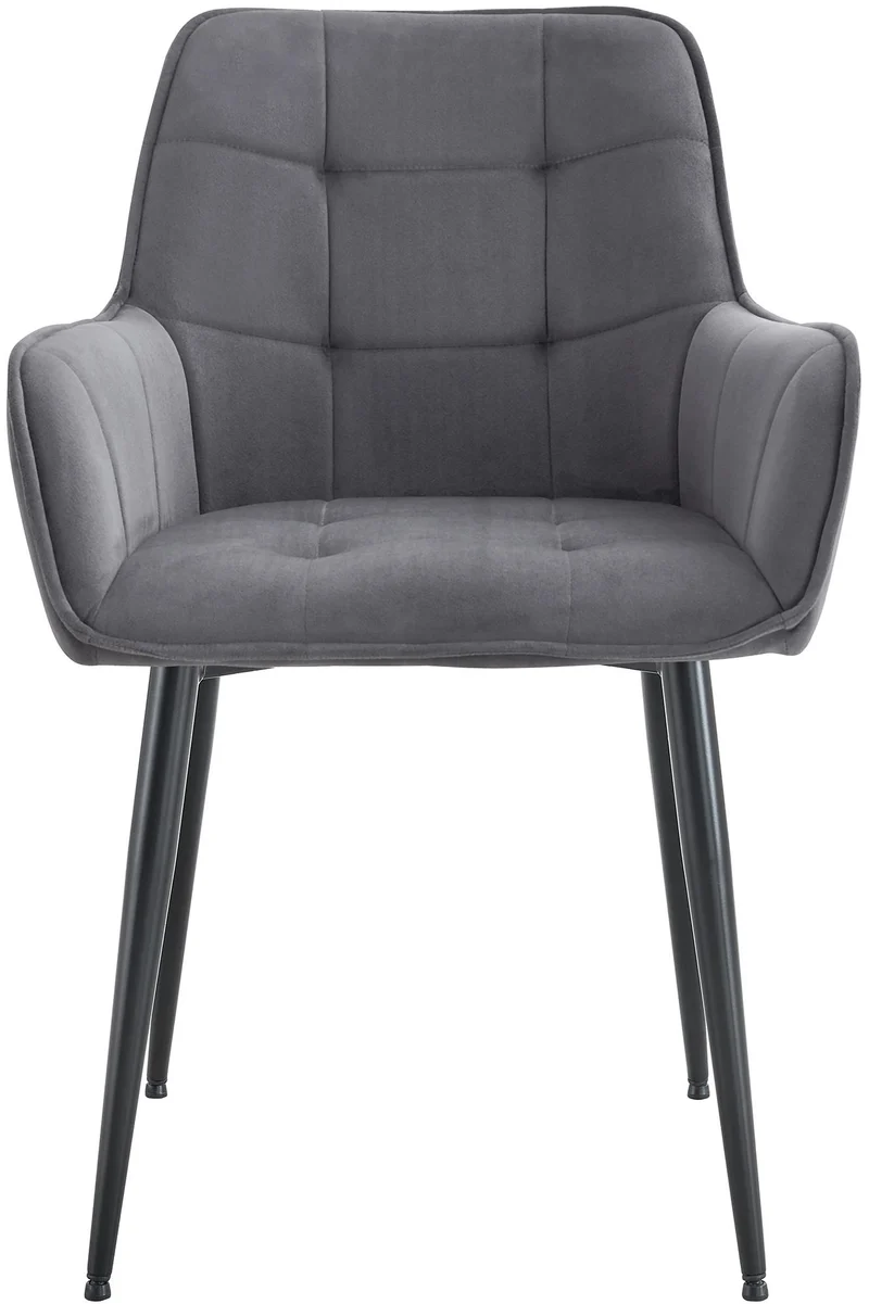 Lot de 2 chaises de salle à manger avec accoudoirs en velours gris foncé capitonné cadre métal noir 10_0007483