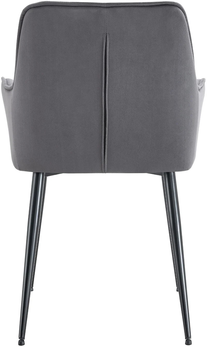 Lot de 2 chaises de salle à manger avec accoudoirs en velours gris foncé capitonné cadre métal noir 10_0007483