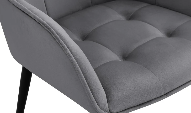 Lot de 2 chaises de salle à manger avec accoudoirs en velours gris foncé capitonné cadre métal noir 10_0007483