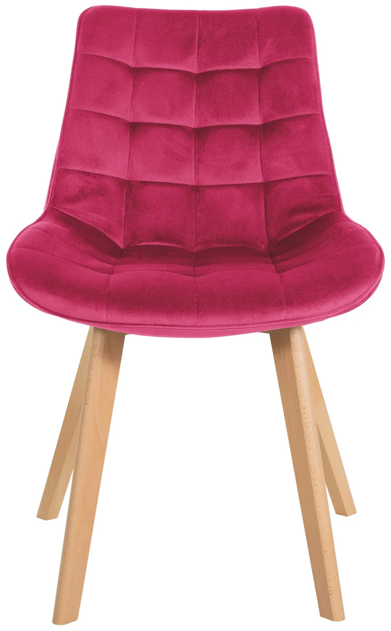 Lot de 2 chaises de salle à manger design scandinave coutures carrées en velours rouge pieds en bois clair 10_0007325