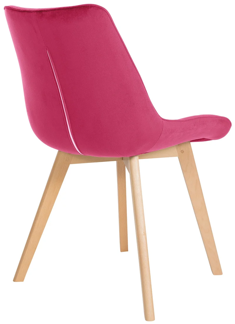 Lot de 2 chaises de salle à manger design scandinave coutures carrées en velours rouge pieds en bois clair 10_0007325