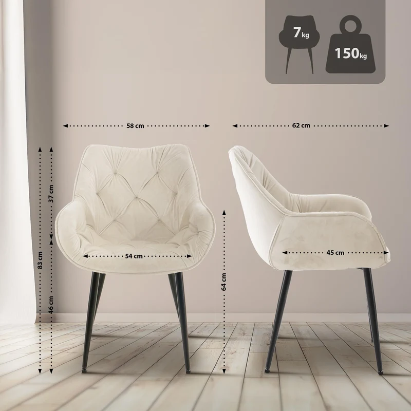 Lot de 4 chaises de salle à manger coutures décoratives en velours crème et pieds en métal noir 10_0007335