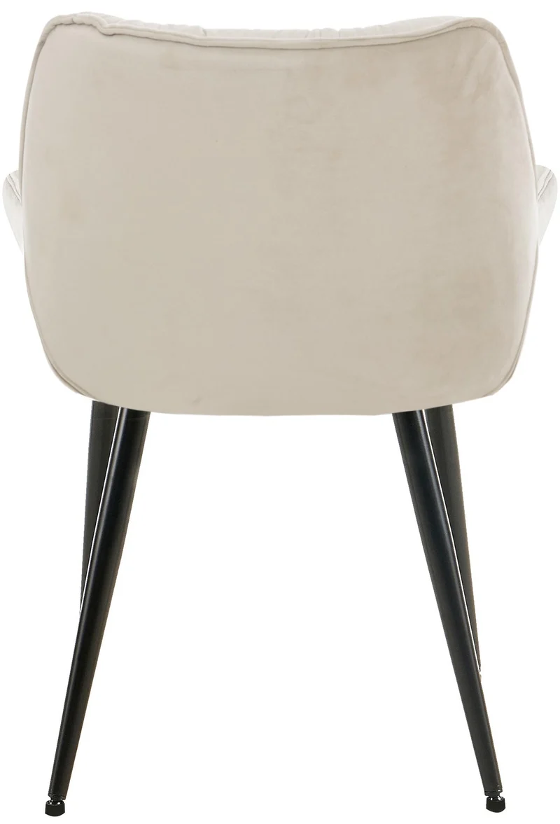 Lot de 4 chaises de salle à manger coutures décoratives en velours crème et pieds en métal noir 10_0007335