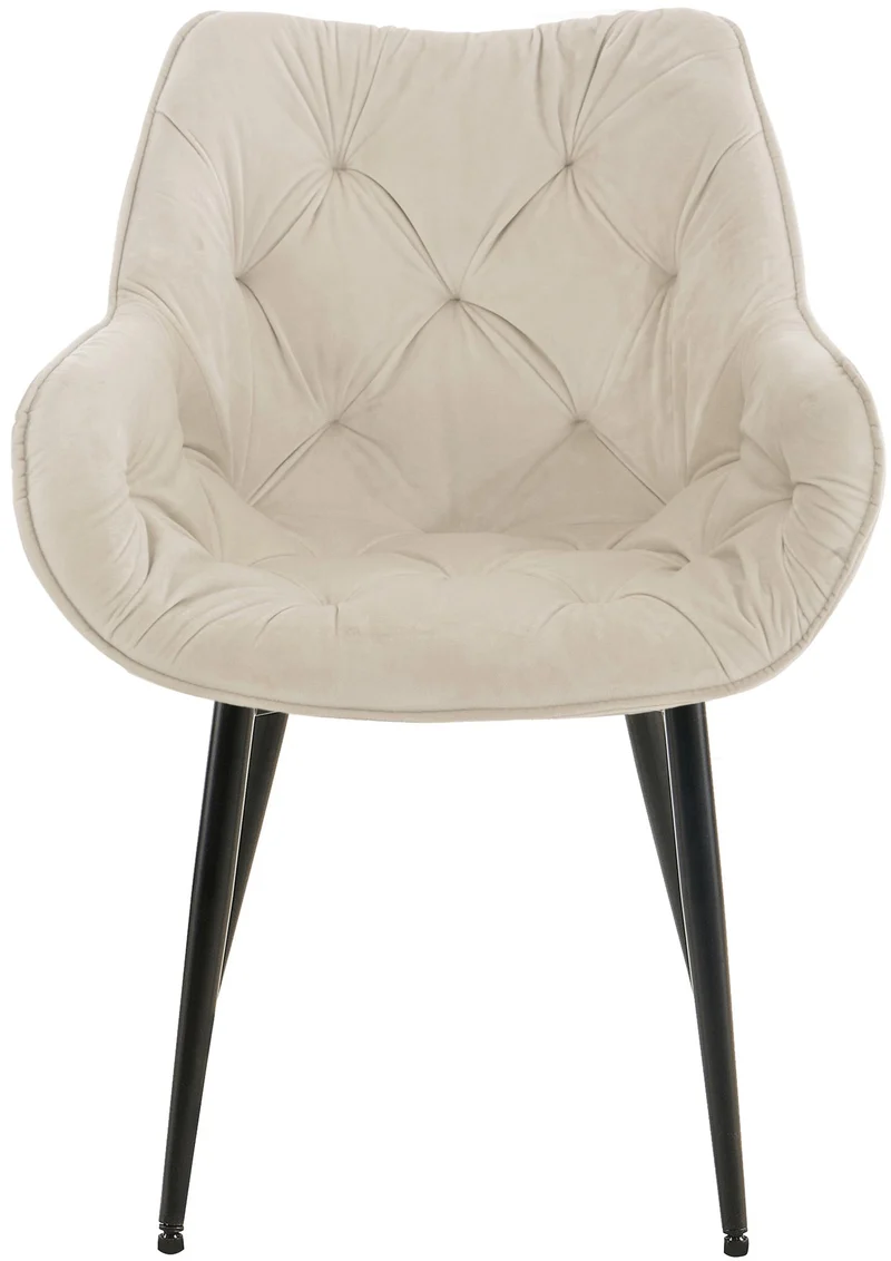 Lot de 4 chaises de salle à manger coutures décoratives en velours crème et pieds en métal noir 10_0007335