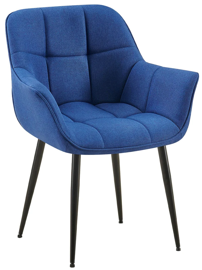 Chaise avec accoudoirs en velours matelassé bleu structure métallique noir confort premium 10_0007623