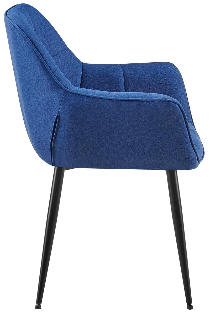 Chaise avec accoudoirs en velours matelassé bleu structure métallique noir confort premium 10_0007623