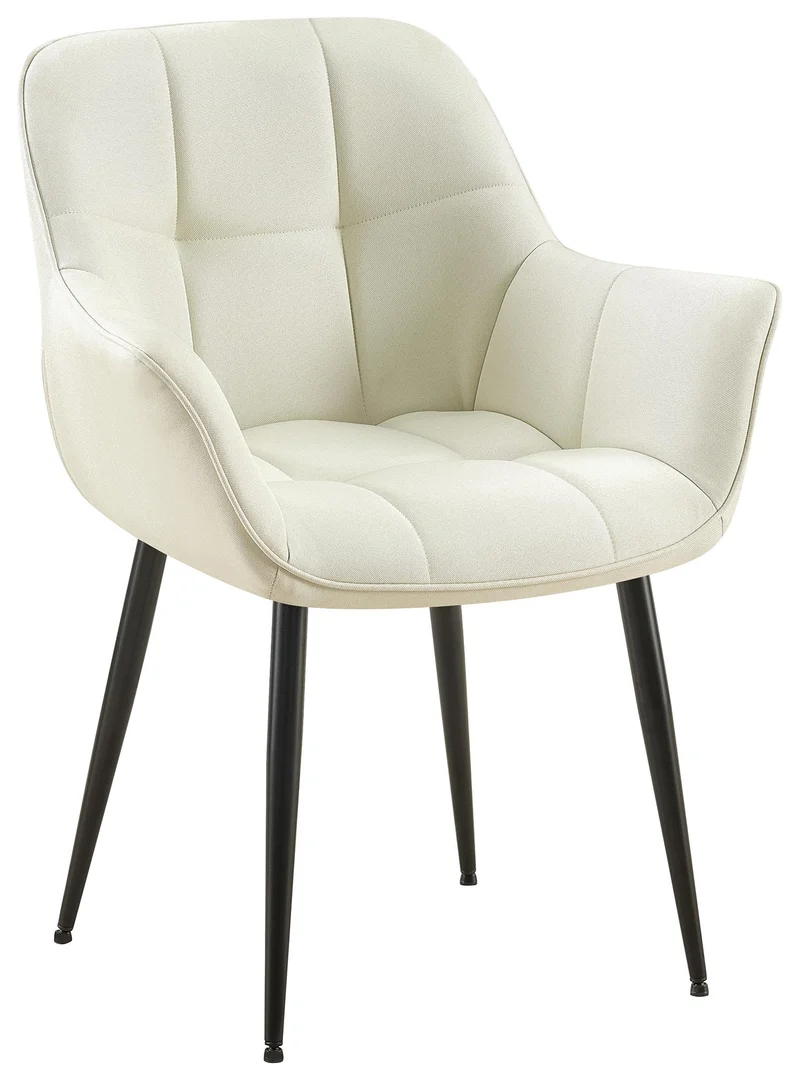 Chaise avec accoudoirs en tissu matelassé crème structure métallique noir confort premium 10_0007516
