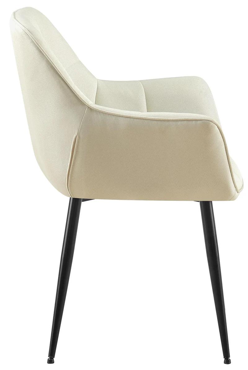 Chaise avec accoudoirs en tissu matelassé crème structure métallique noir confort premium 10_0007516