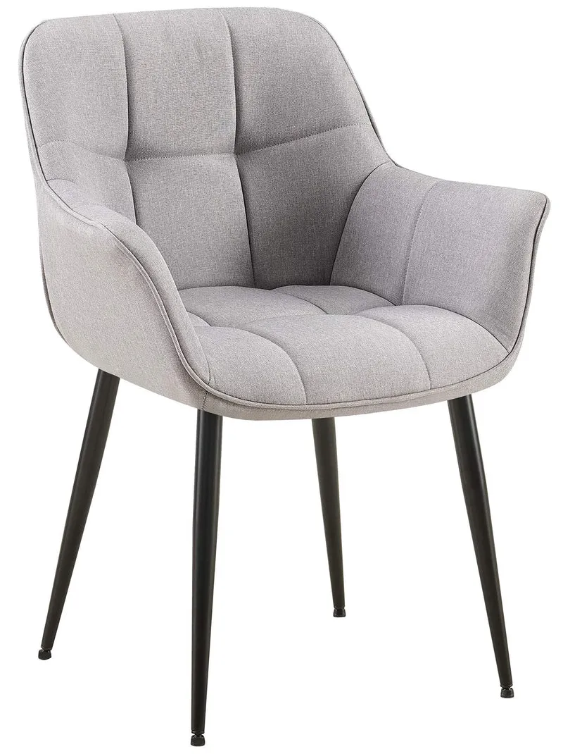 Chaise avec accoudoirs en tissu matelassé gris structure métallique noir confort premium 10_0007503