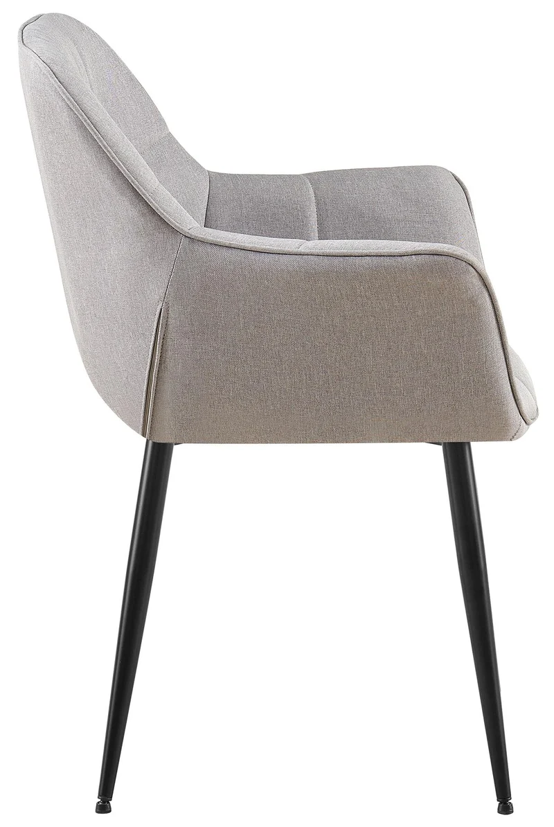 Chaise avec accoudoirs en tissu matelassé gris structure métallique noir confort premium 10_0007503