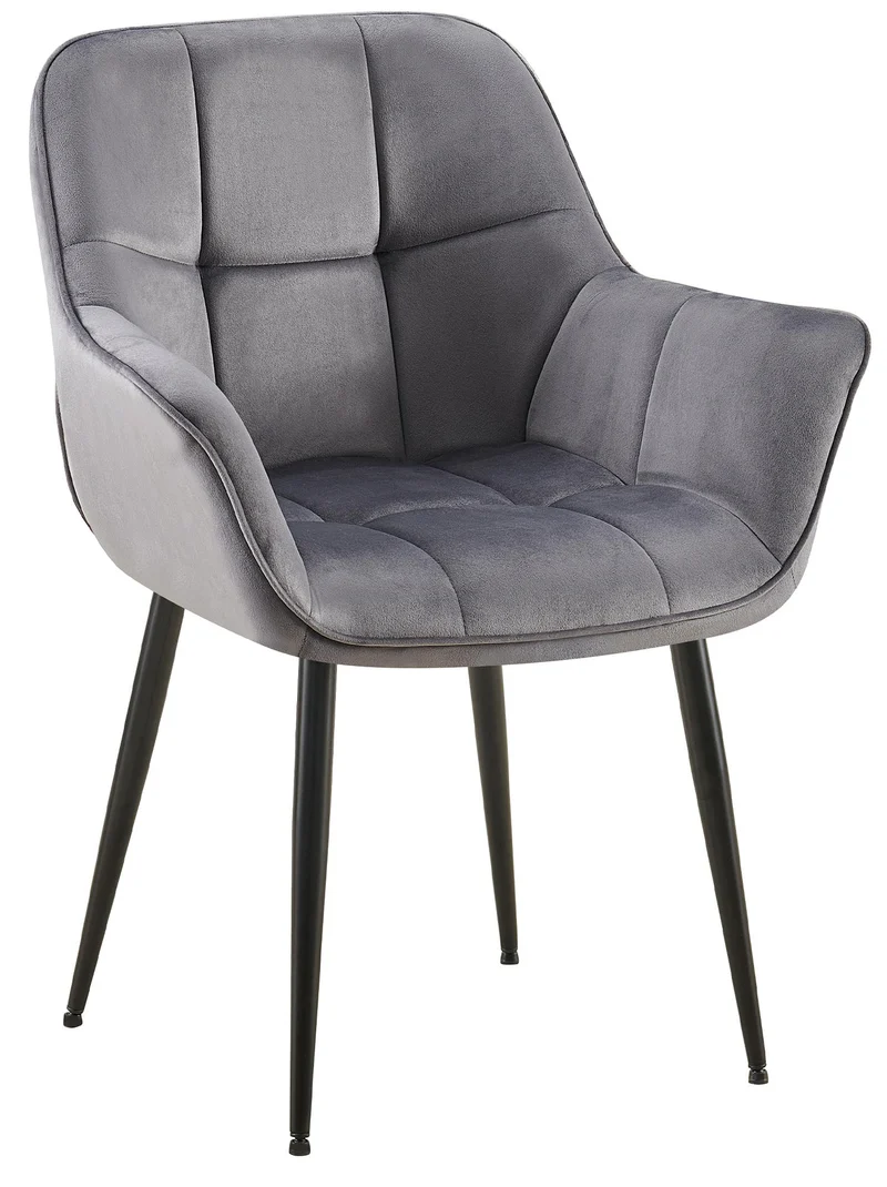 Chaise avec accoudoirs en velours matelassé gris structure métallique noir confort premium 10_0007480