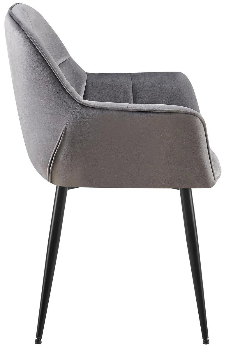 Chaise avec accoudoirs en velours matelassé gris structure métallique noir confort premium 10_0007480