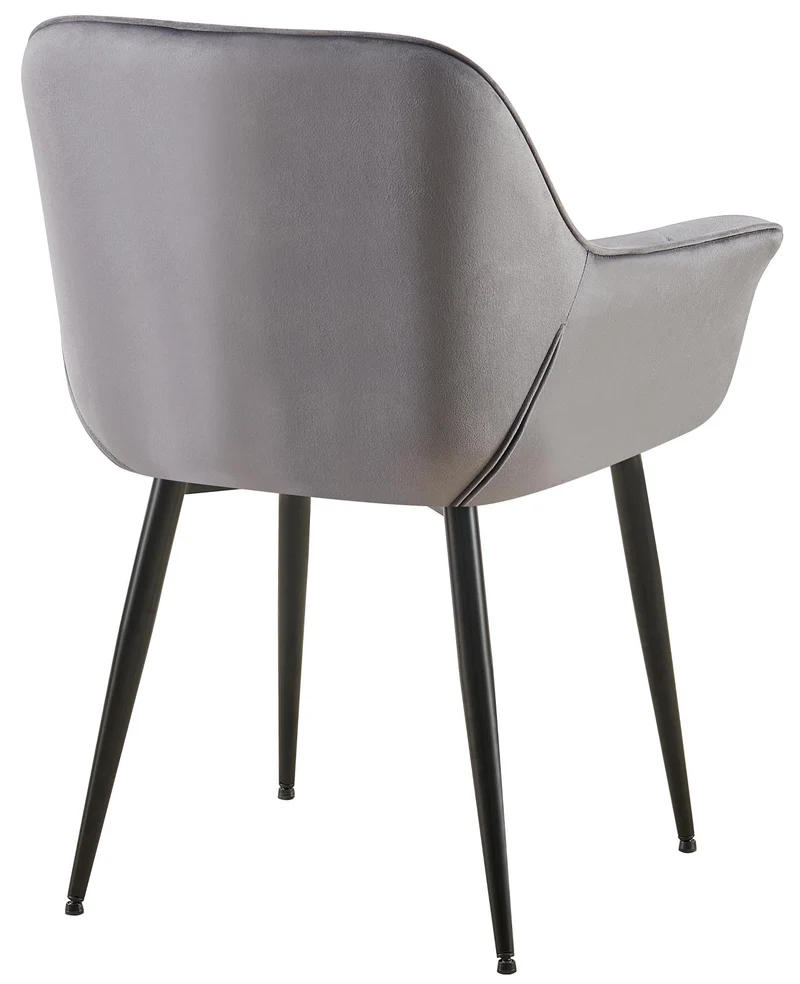 Chaise avec accoudoirs en velours matelassé gris structure métallique noir confort premium 10_0007480