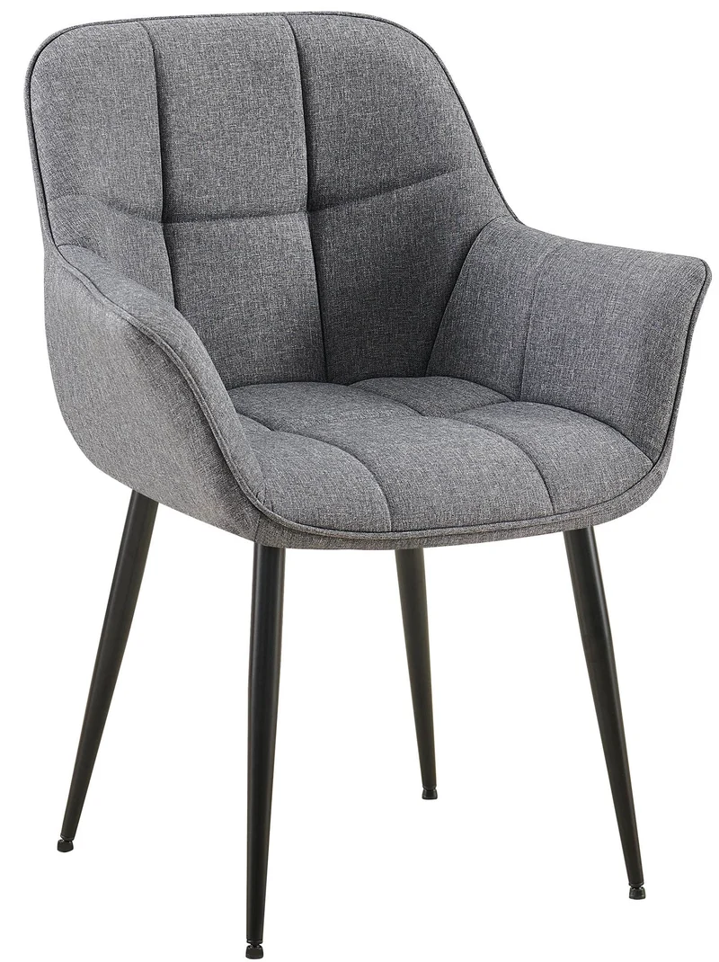 Chaise avec accoudoirs en tissu matelassé gris structure métallique noir confort premium 10_0007473