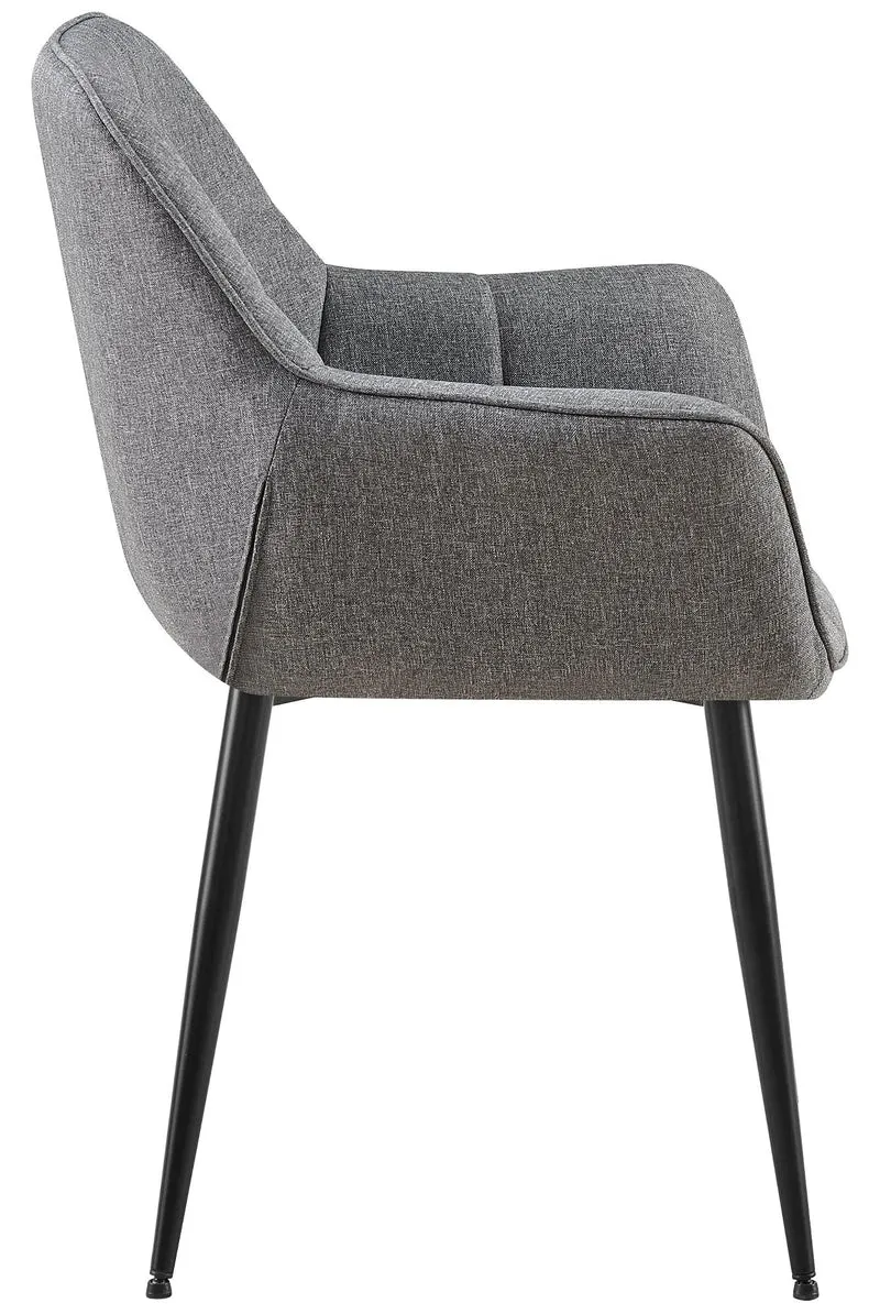Chaise avec accoudoirs en tissu matelassé gris structure métallique noir confort premium 10_0007473