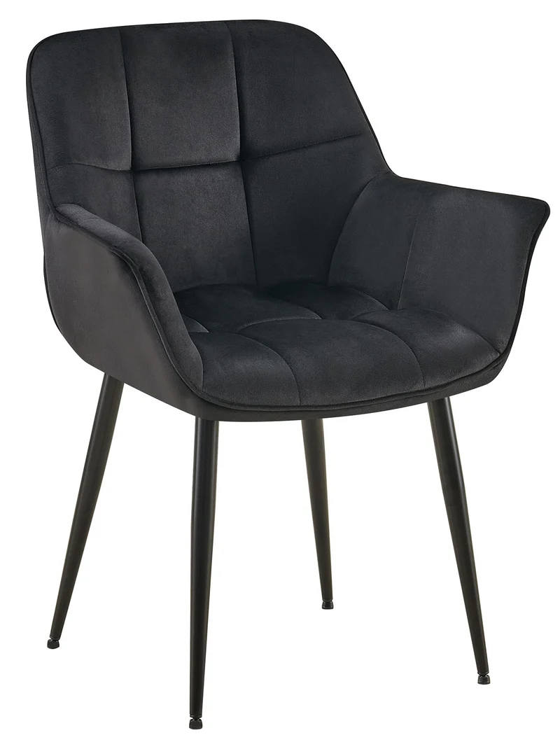 Chaise avec accoudoirs en velours matelassé noir structure métallique noir confort premium 10_0007447