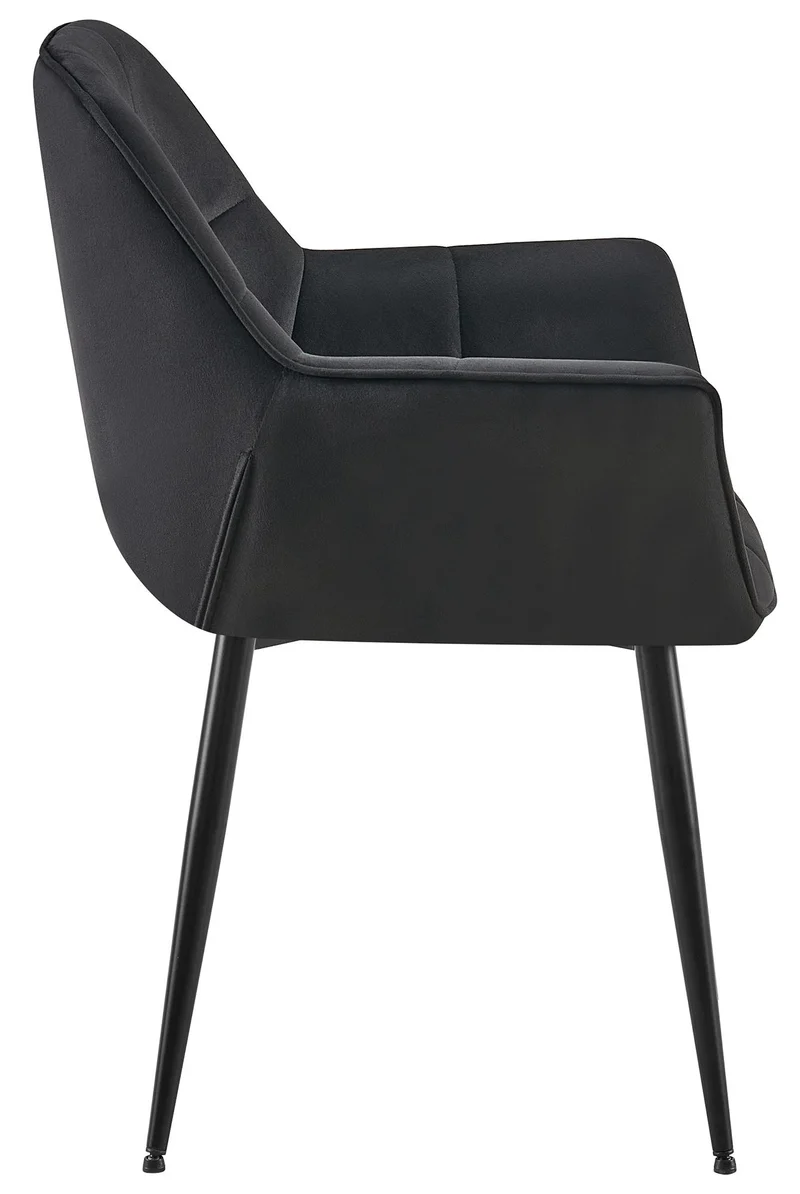 Chaise avec accoudoirs en velours matelassé noir structure métallique noir confort premium 10_0007447
