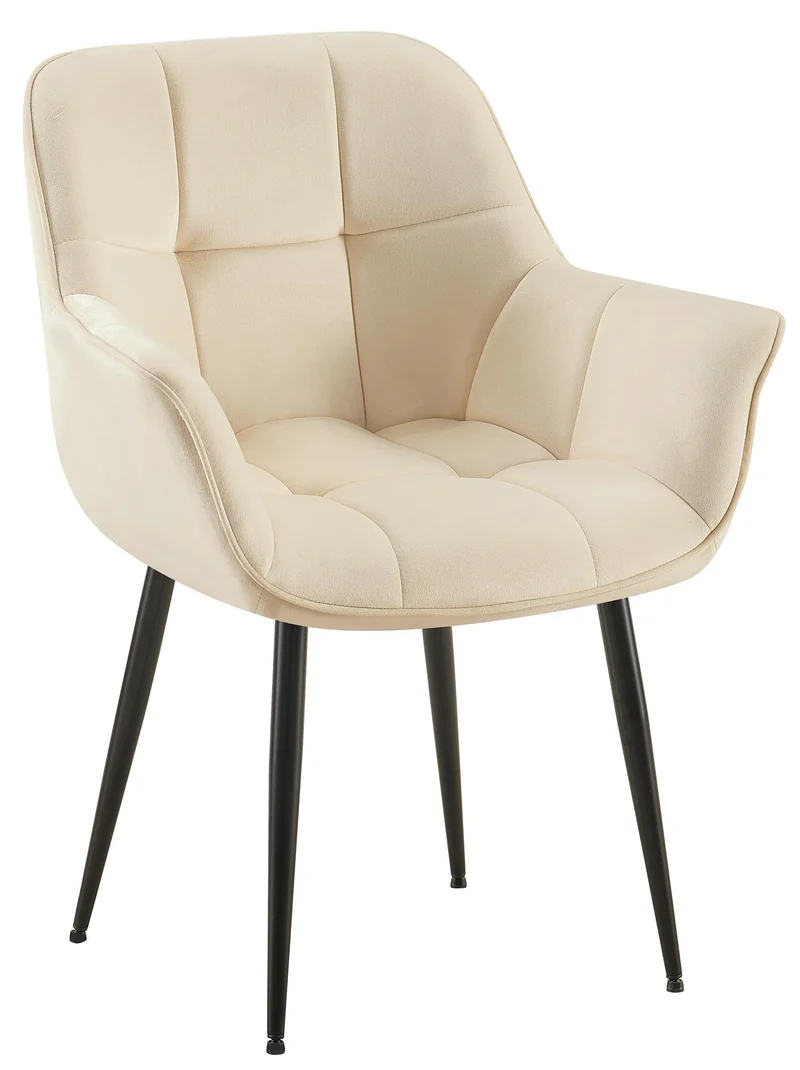Chaise avec accoudoirs en velours matelassé crème structure métallique noir confort premium 10_0007388