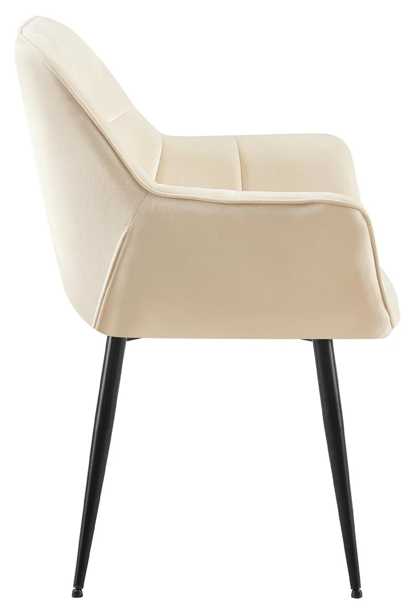 Chaise avec accoudoirs en velours matelassé crème structure métallique noir confort premium 10_0007388