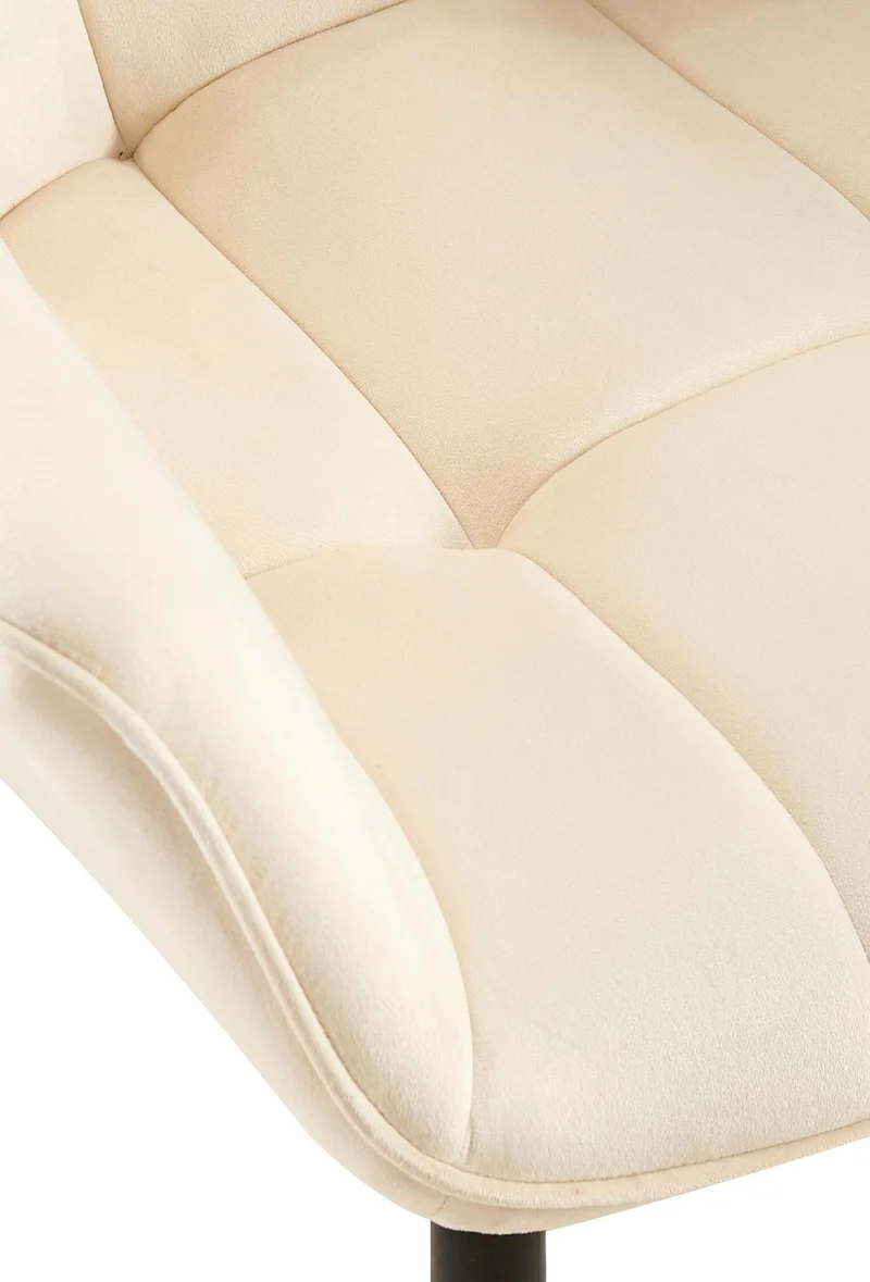 Chaise avec accoudoirs en velours matelassé crème structure métallique noir confort premium 10_0007388