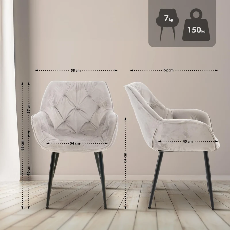 Lot de 4 chaises de salle à manger coutures décoratives en velours gris et pieds en métal noir 10_0007334