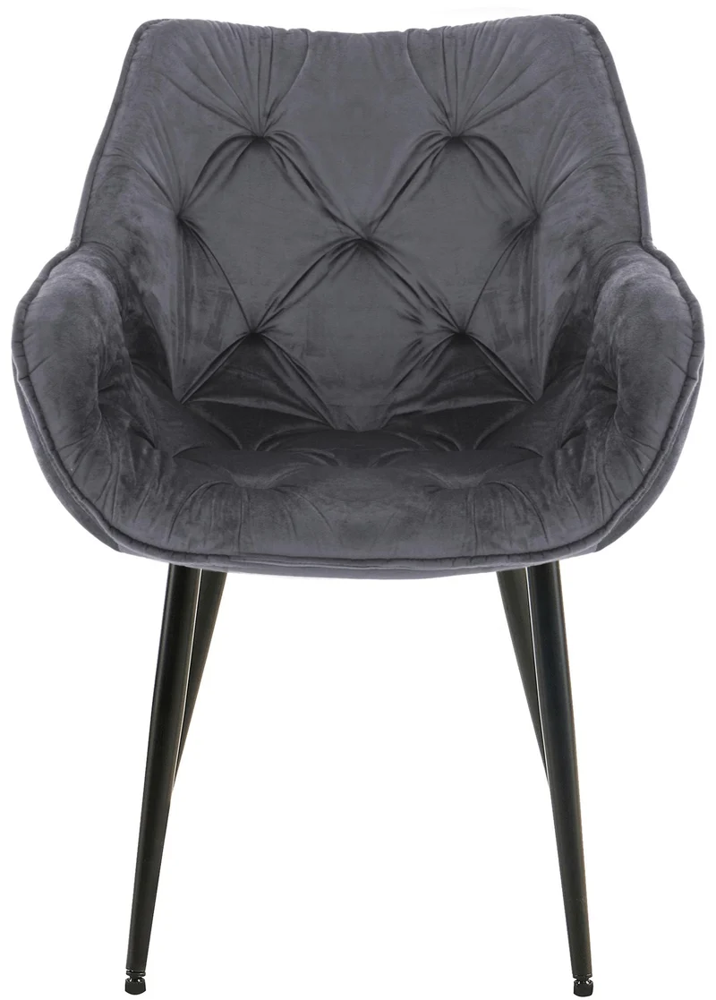 Lot de 4 chaises de salle à manger coutures décoratives en velours gris foncé et pieds en métal noir 10_0007333