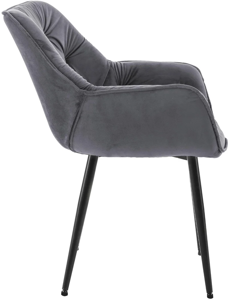 Lot de 4 chaises de salle à manger coutures décoratives en velours gris foncé et pieds en métal noir 10_0007333