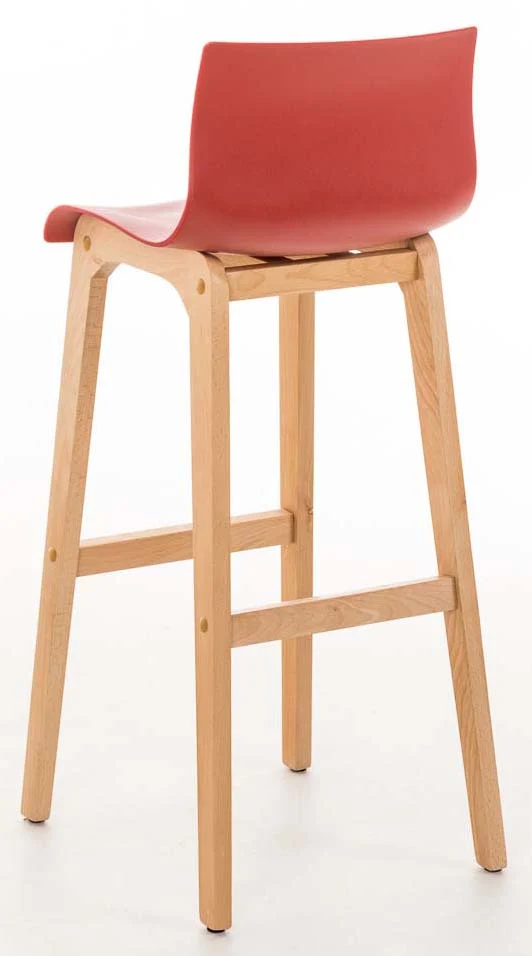 Lot de 2 tabourets de bar piètement à 4 pieds en bois assise plastique rouge style scandinave 10_0006196