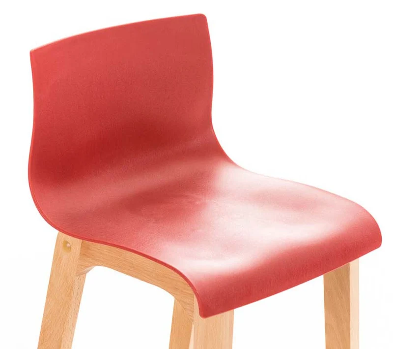 Lot de 2 tabourets de bar piètement à 4 pieds en bois assise plastique rouge style scandinave 10_0006196