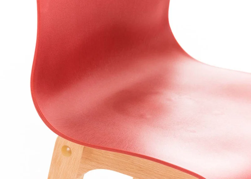Lot de 2 tabourets de bar piètement à 4 pieds en bois assise plastique rouge style scandinave 10_0006196