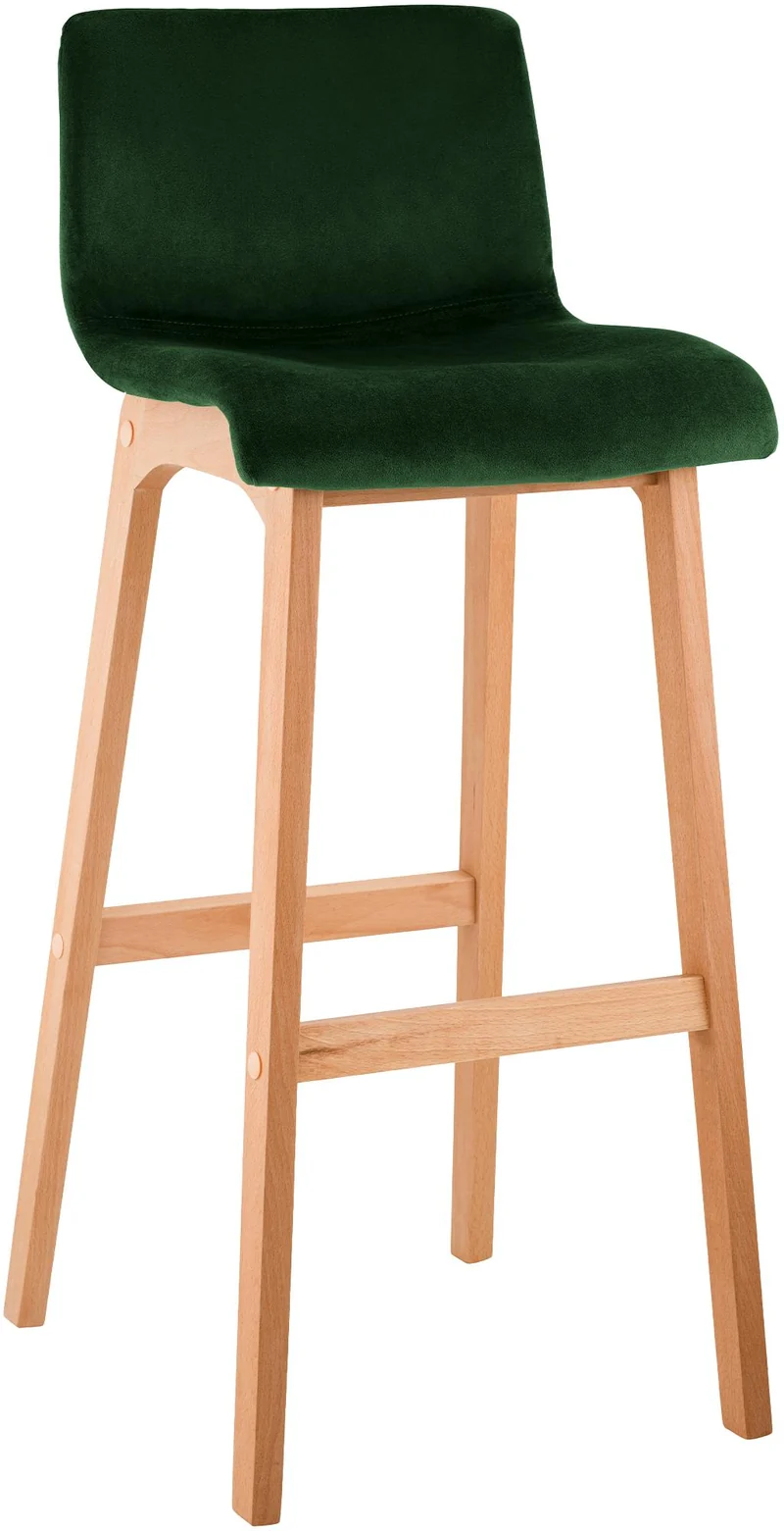 Tabouret de bar x1 piètement à 4 pieds en bois assise en velours vert style scandinave 10_0005951