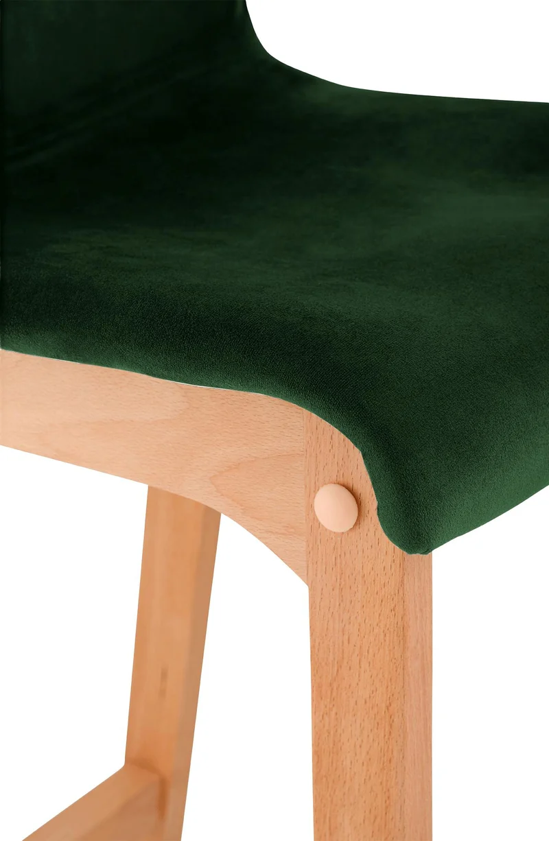 Tabouret de bar x1 piètement à 4 pieds en bois assise en velours vert style scandinave 10_0005951