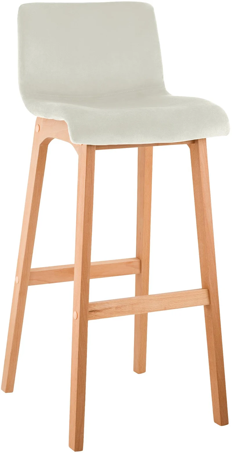 Tabouret de bar x1 piètement à 4 pieds en bois assise en velours crème style scandinave 10_0005830