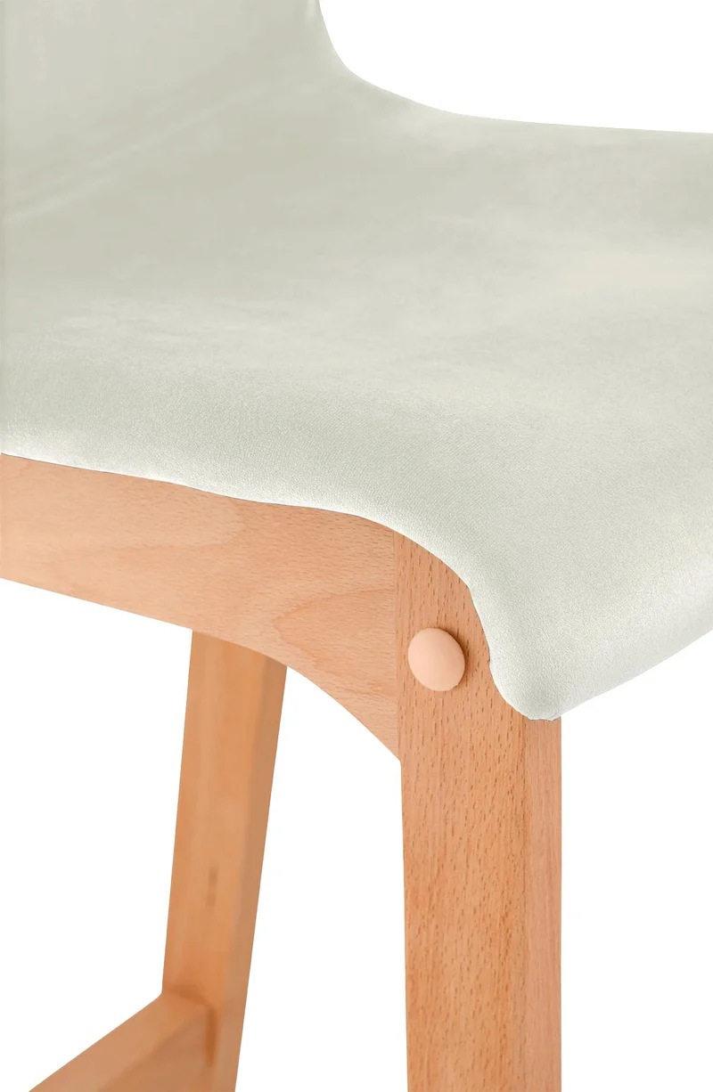 Tabouret de bar x1 piètement à 4 pieds en bois assise en velours crème style scandinave 10_0005830